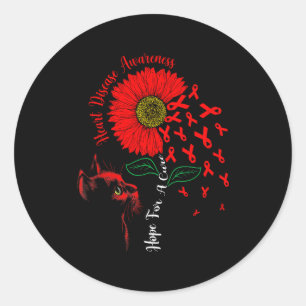 Hope For A Cure Sunflower Black Cat Heart Disease Classic Round Sticker