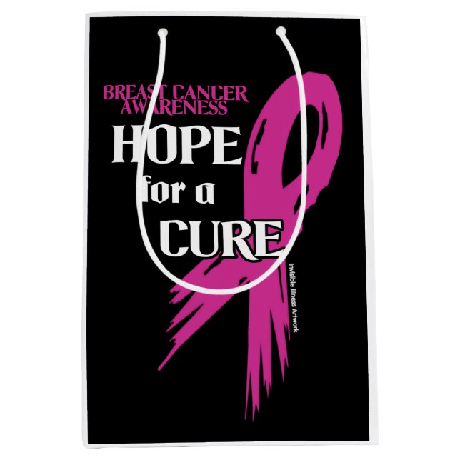 Hope for a Cure/Torn Ribbon...Breast Cancer Medium Gift Bag (Front)