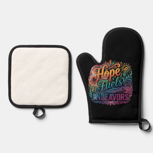 Hope Fuels Endeavours – Inspirational Typography T Oven Mitt & Pot Holder Set (Front)