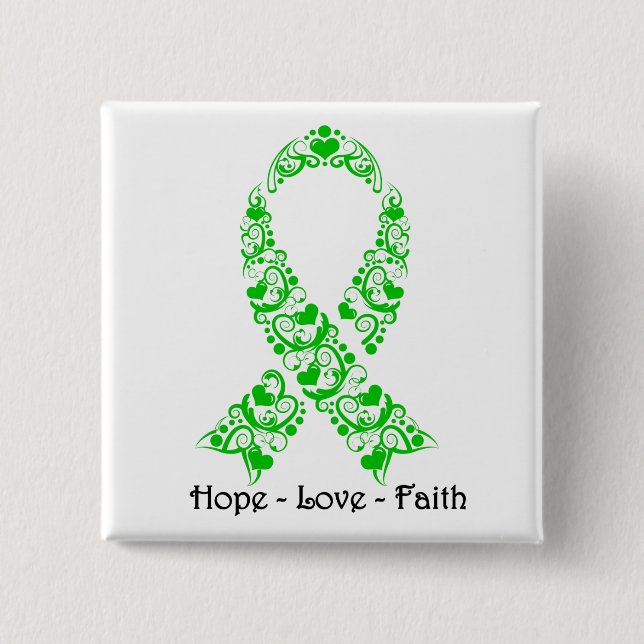 Hope Green Awareness Ribbon 15 Cm Square Badge (Front)