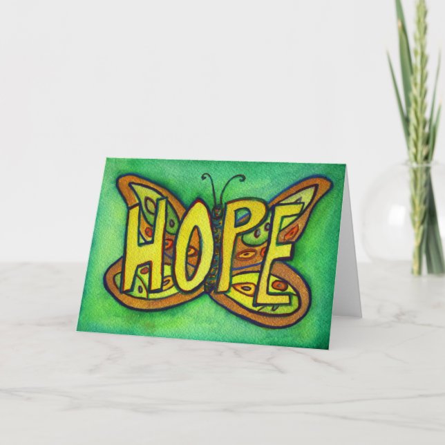 Hope Green Butterfly Art Greeting or Note Cards (Front)