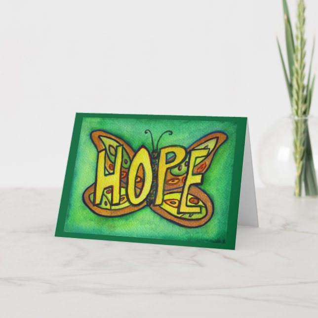 Hope Green Butterfly Art Note of Greeting Card (Front)