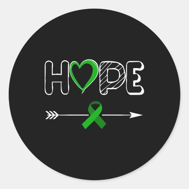 Hope Green Ribbon Kidney Disease Awareness Classic Round Sticker (Front)