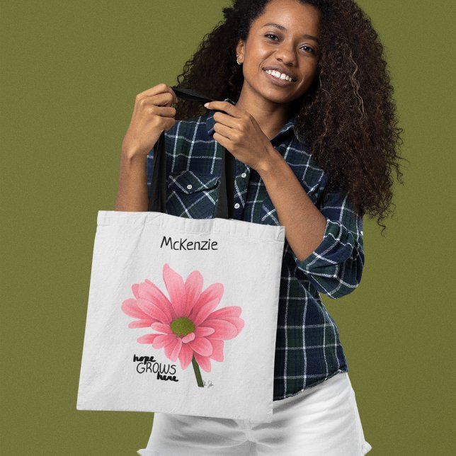 hope GROWS here Personalised Pink Flower  Tote Bag (Creator Uploaded)