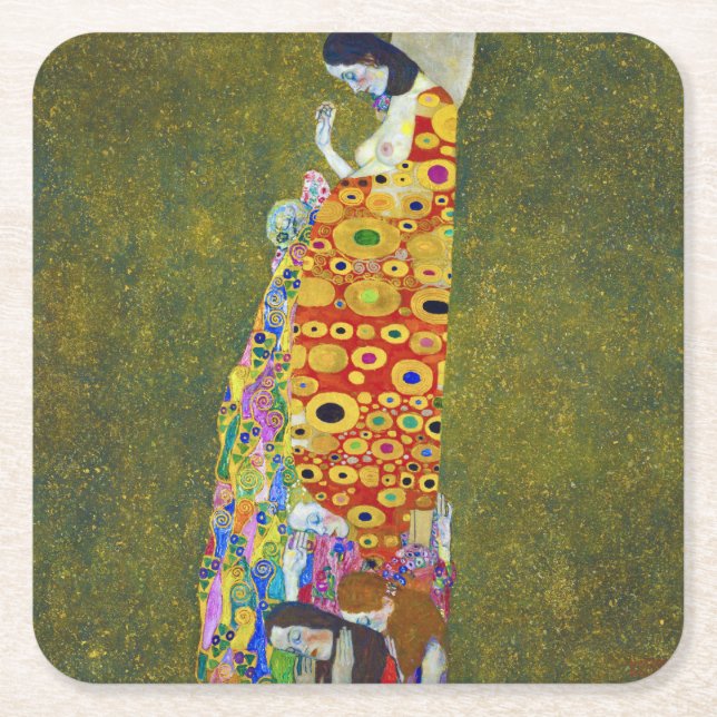 Hope, Gustav Klimt Square Paper Coaster (Front)