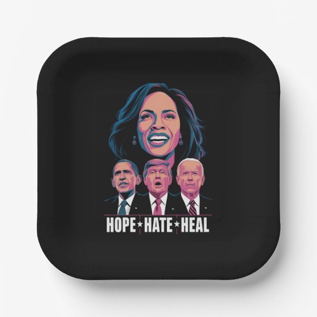 Hope Hate Heal Rise Kamala 2024 Paper Plate (Front)