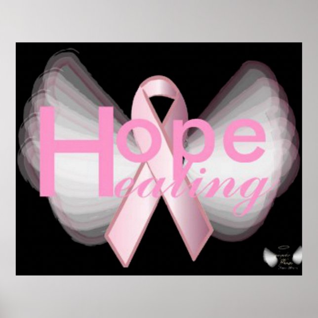 Hope HealingOn Angelic Wings Pink Ribbon Poster (Front)