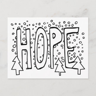 Hope Holiday Card, Colour-It-Yourself, Snowy Pine Postcard