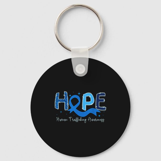 Hope Human Trafficking Awareness Blue Ribbon  Key Ring (Front)
