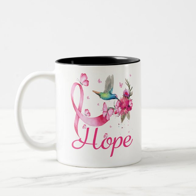 Hope Hummingbird Breast Cancer Awareness Two-Tone Coffee Mug (Left)