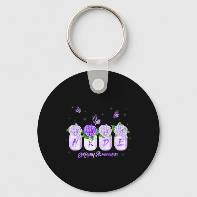 Hope Hydrangea Flower Butterfly Epilepsy Awareness Key Ring (Front)
