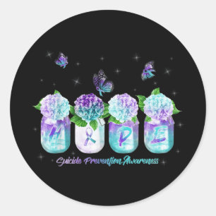 Hope Hydrangea Flower Butterfly Suicide Prevention Classic Round Sticker