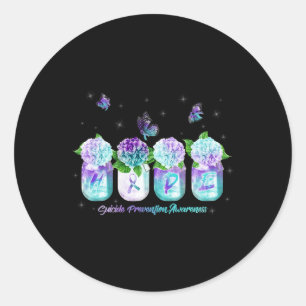 Hope Hydrangea Flower Butterfly Suicide Prevention Classic Round Sticker