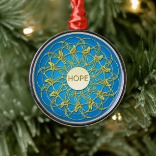 Hope in Centre of Gold Geometric Lace Design Metal Tree Decoration