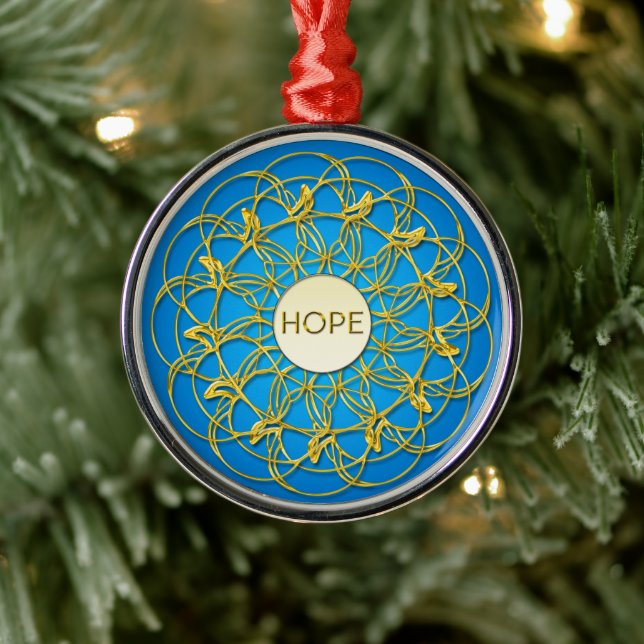 Hope in Centre of Gold Geometric Lace Design Metal Tree Decoration (Tree)