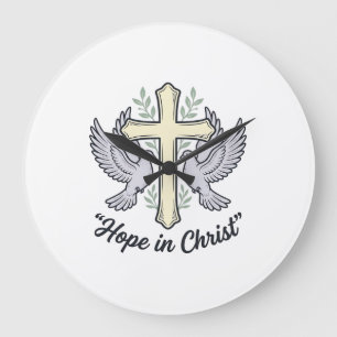 Hope in Christ Dove Cross Vintage Christian Design Large Clock