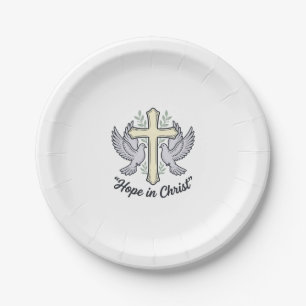 Hope in Christ Dove Cross Vintage Christian Design Paper Plate