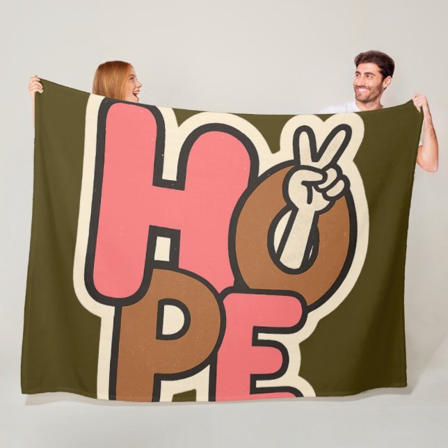 "Hope in Style – Peaceful Vibes Sticker" Fleece Blanket (In Situ)