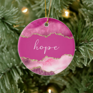 Hope Inspirational Word Pink Gold Agate  Ceramic Tree Decoration