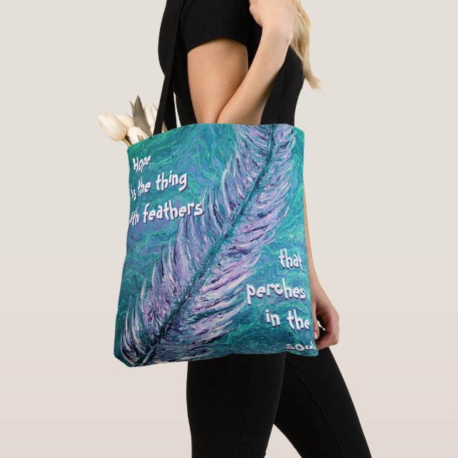 Hope Is the the thing with Feathers Tote Bag (Close Up)