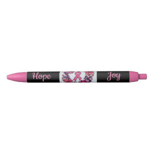 Hope Joy Breast Cancer Pink Ribbon Flowers Pen