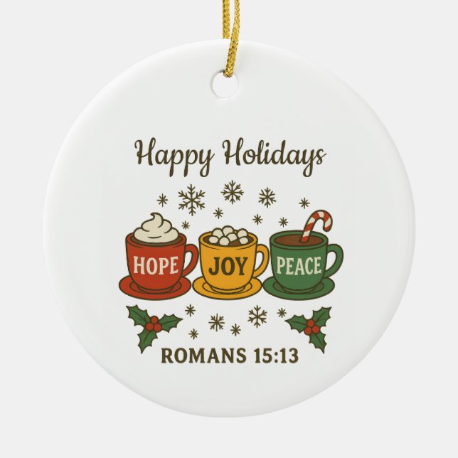 Hope Joy Peace and Cocoa Ceramic Tree Decoration (Front)