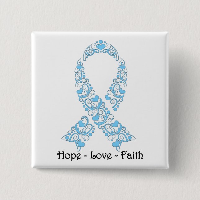 Hope Light Blue Awareness Ribbon 15 Cm Square Badge (Front)