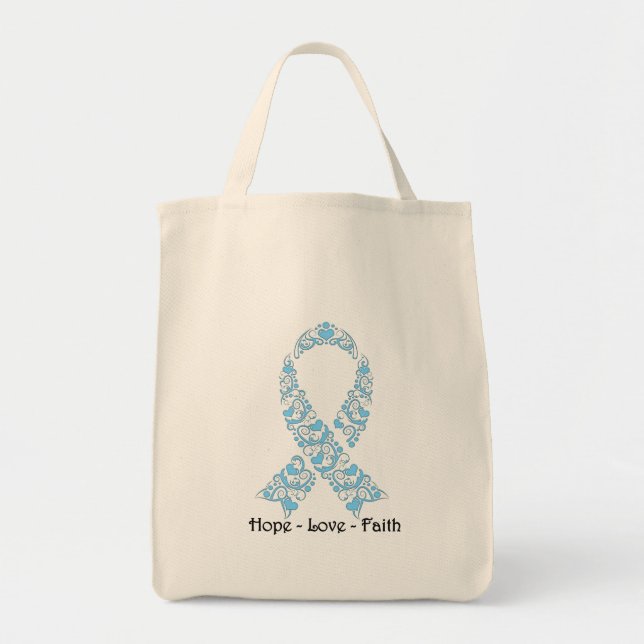 Hope Light Blue Awareness Ribbon Tote Bag (Front)