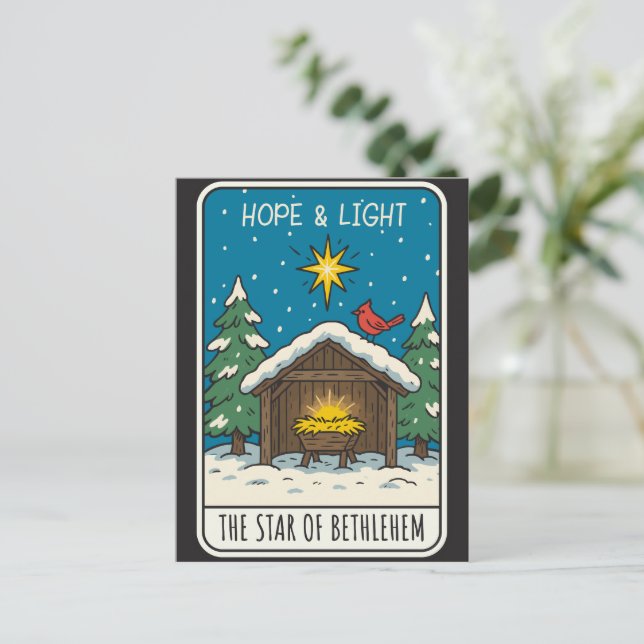 Hope & Light Star of Bethlehem Nativity Scene Holiday Postcard (Standing Front)