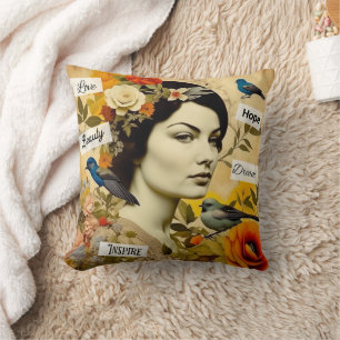 Hope, Love, Beauty, Dream Vintage Lady Cushion