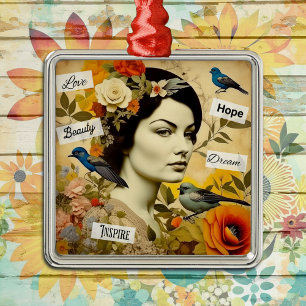 Hope, Love, Beauty, Dream Vintage Lady Metal Tree Decoration