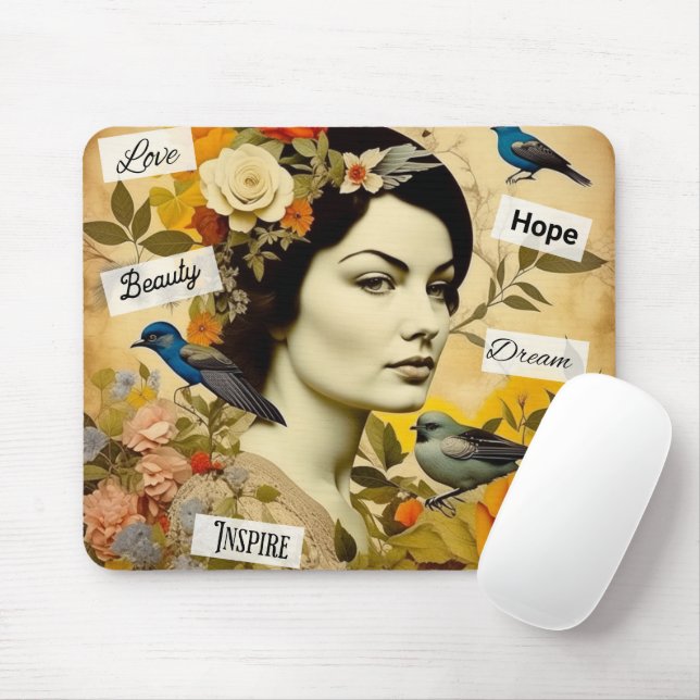 Hope, Love, Beauty, Dream Vintage Lady Mouse Mat (With Mouse)