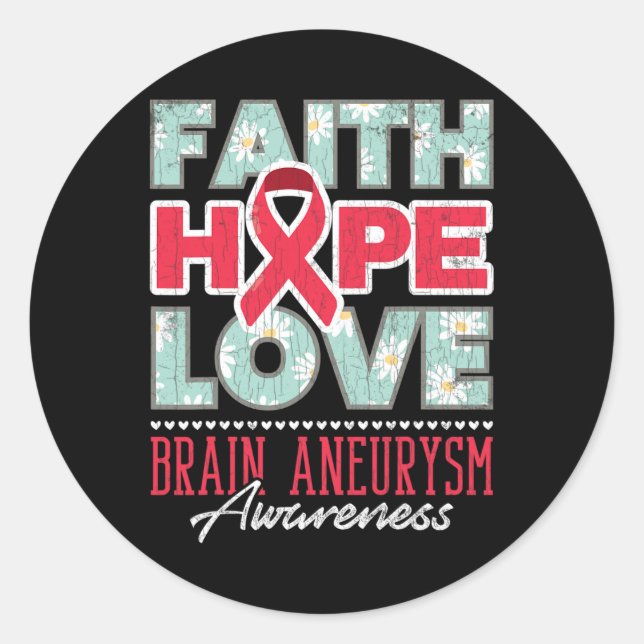 Hope Love Brain Aneurysm Awareness Support Graphic Classic Round Sticker (Front)