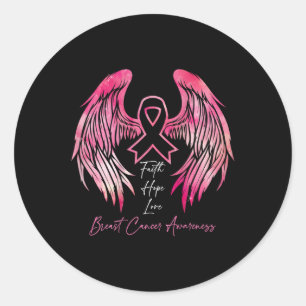 Hope Love Breast Cancer Awareness Wings On Back  Classic Round Sticker