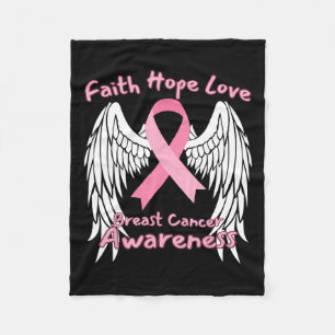 Hope Love Breast Cancer Awareness Wings Pink Ribbo Fleece Blanket