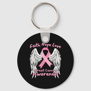 Hope Love Breast Cancer Awareness Wings Pink Ribbo Key Ring