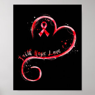 Hope Love Burgundy Ribbon Brain Aneurysm Awareness Poster