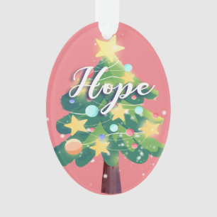 Hope & Love Carton Christmas Tree Pink  Ornament