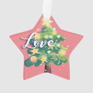 Hope & Love Carton Christmas Tree Pink  Ornament