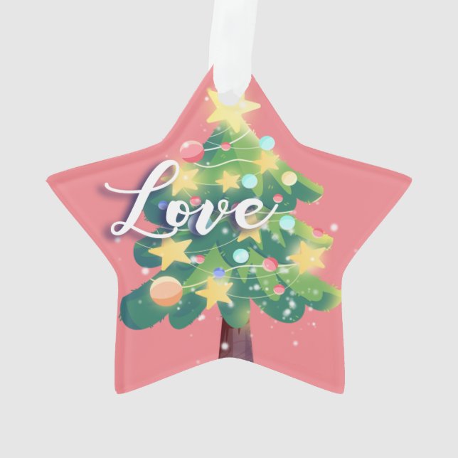 Hope & Love Carton Christmas Tree Pink  Ornament (Back)