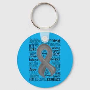 Hope Love Cure Grey Ribbon Brain Cancer Awareness Key Ring