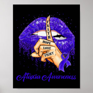Hope Love Fight Blue Ribbon Ataxia Awareness Poster