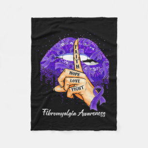 Hope Love Fight Purple Ribbon Fibromyalgia Awarene Fleece Blanket