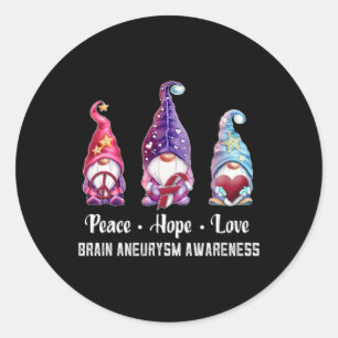 Hope Love Gnomes Brain Aneurysm Awareness  Classic Round Sticker