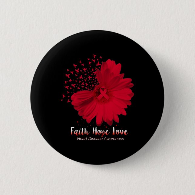 Hope Love Heart Disease Awareness Sunflower  6 Cm Round Badge (Front)