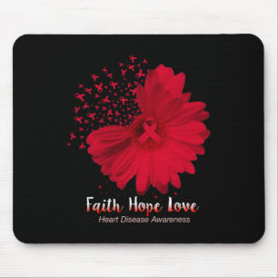 Hope Love Heart Disease Awareness Sunflower Mouse Mat
