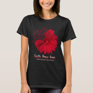 Hope Love Heart Disease Awareness Sunflower  T-Shirt