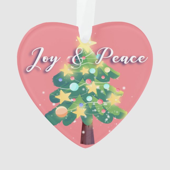 Hope Love Joy Peace Carton Christmas Tree Pink  Ornament (Back)