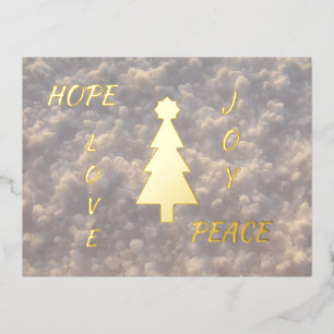 Hope Love Joy Peace Christmas Tree  Foil Holiday Postcard