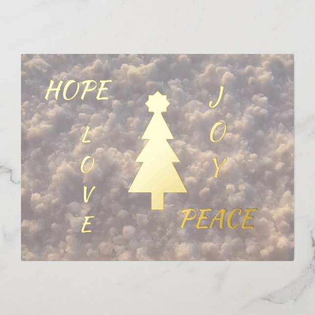 Hope Love Joy Peace Christmas Tree  Foil Holiday Postcard (Front)